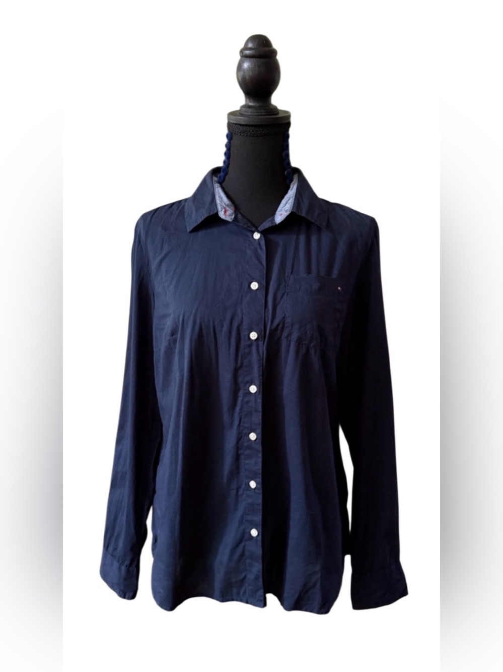 Tommy Hilfiger Navy Long -Sleeve Button Down Shirt with Contrast Inner Coll